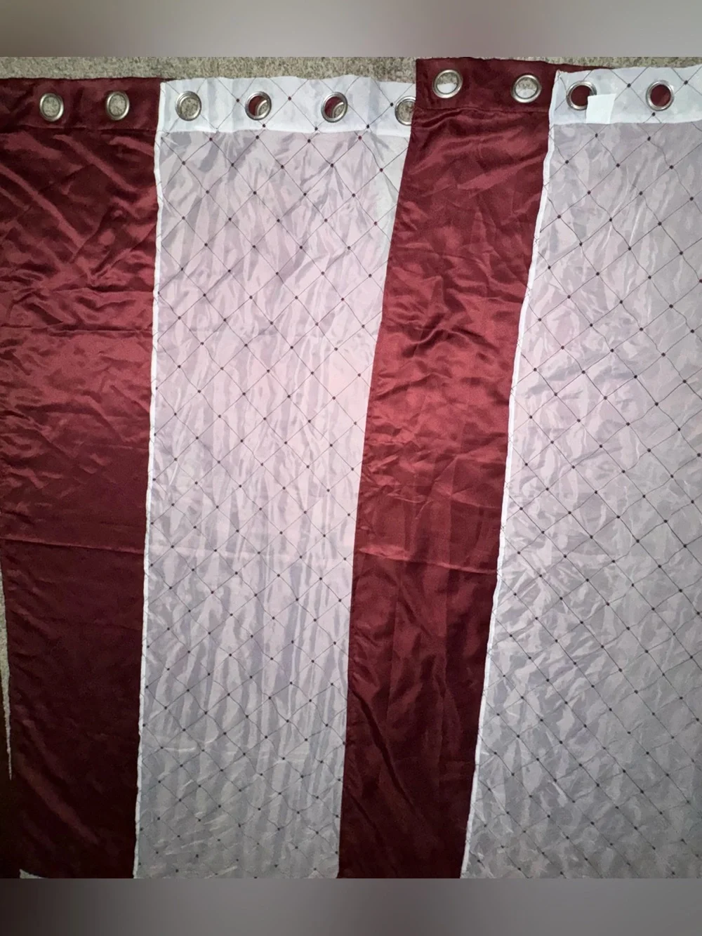 BH&G Maroon Embroidered Lattice Sheer & Twill Weave 4 Piece Curtain Set 84 inch!